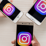 Instagram logo on three phones