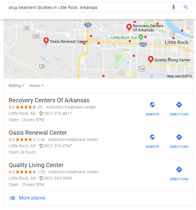 Google My Business listings for rehab centers in the local area