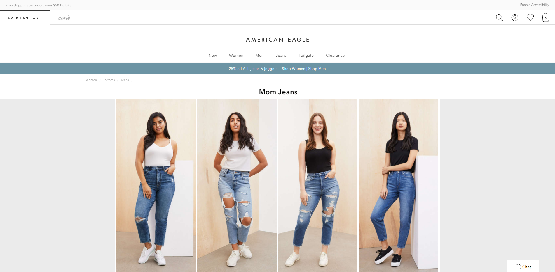 American Eagle Landing Page with Mom Jeans