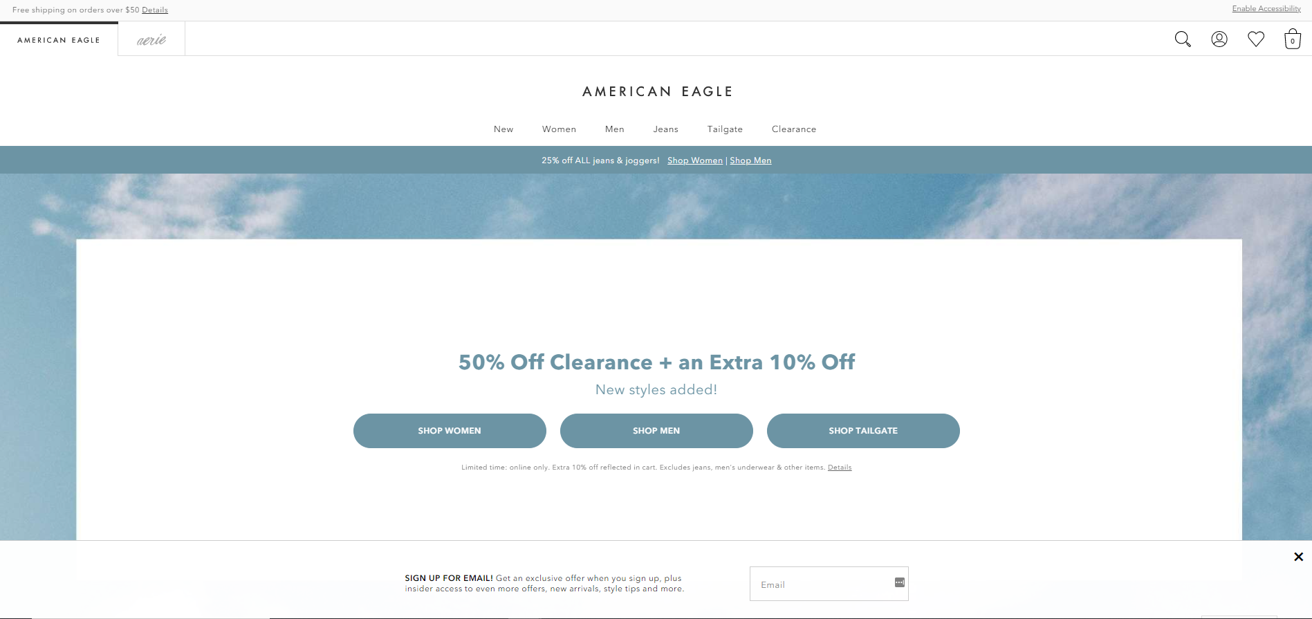 American Eagle Landing Page with Sale